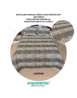 ETEHOMETEX Battal Boy Pamuklu Kapitoneli Yatak Örtüsü Seti LEOPAR 8696474232094